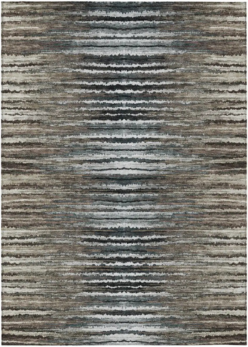 Brown Taupe And Chocolate Striped Washable Indoor Outdoor Area Rug Photo 2