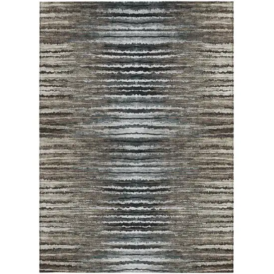 Brown Taupe And Chocolate Striped Washable Indoor Outdoor Area Rug Photo 6