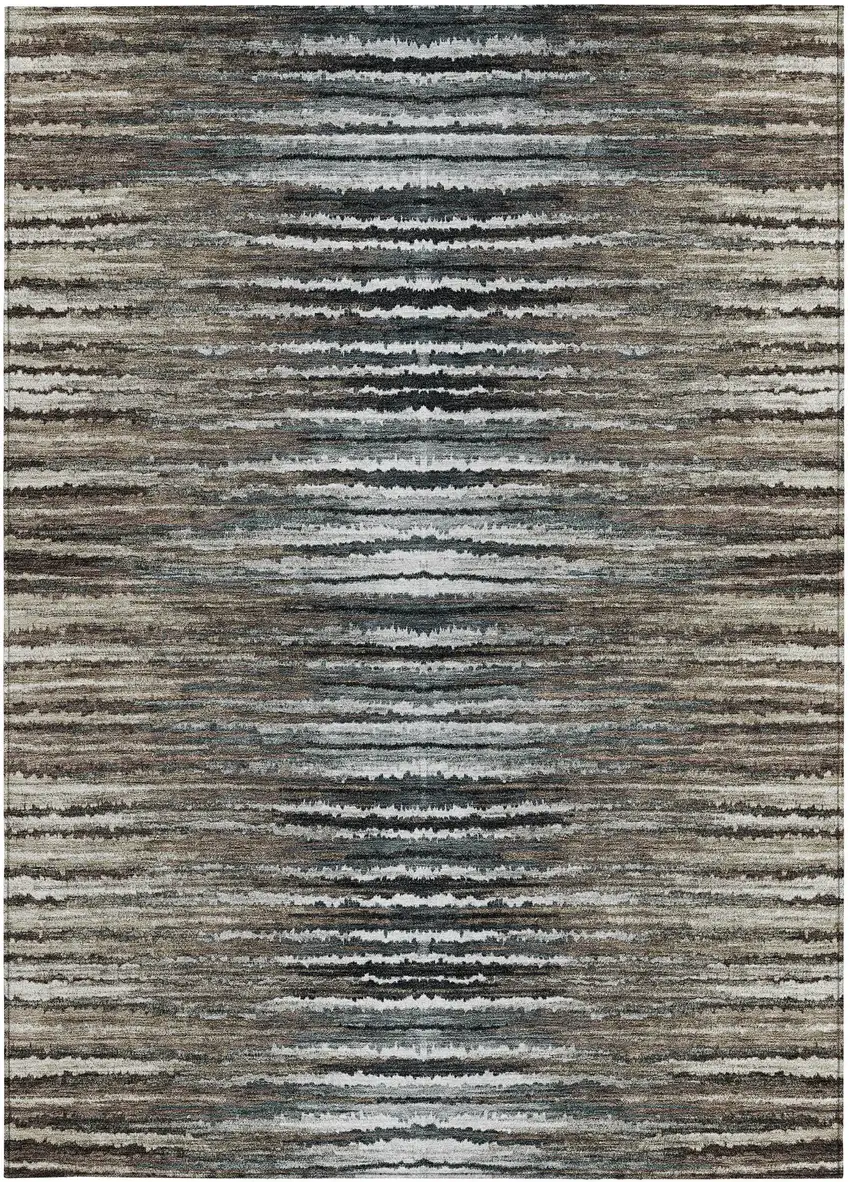 Brown Taupe And Chocolate Striped Washable Indoor Outdoor Area Rug Photo 6