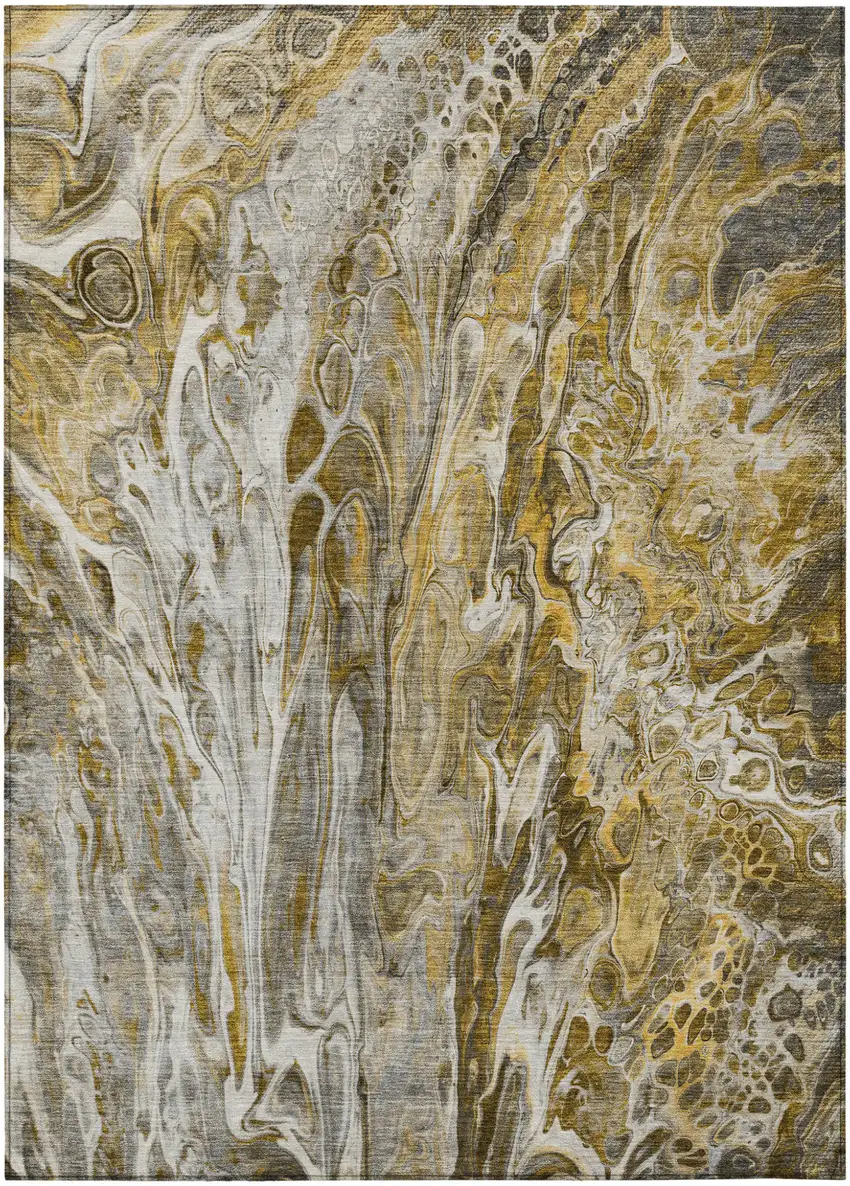 Brown Taupe And Gold Abstract Washable Indoor Outdoor Area Rug Photo 2