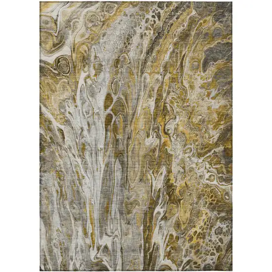 Brown Taupe And Gold Abstract Washable Indoor Outdoor Area Rug Photo 2