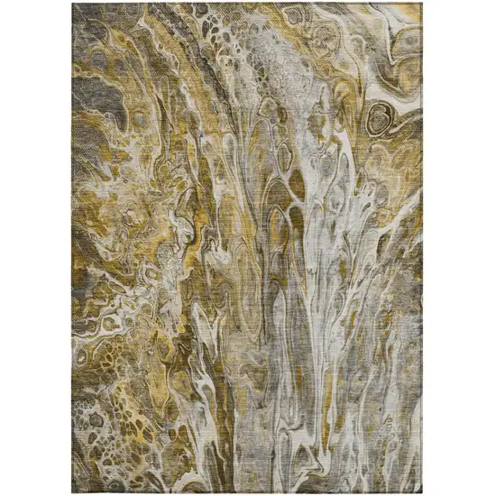 Brown Taupe And Gold Abstract Washable Indoor Outdoor Area Rug Photo 7