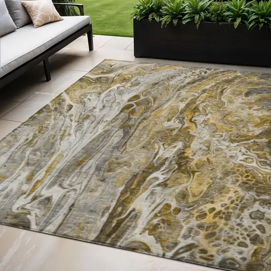 Brown Taupe And Gold Abstract Washable Indoor Outdoor Area Rug Photo 1