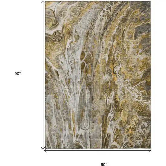 Brown Taupe And Gold Abstract Washable Indoor Outdoor Area Rug Photo 3
