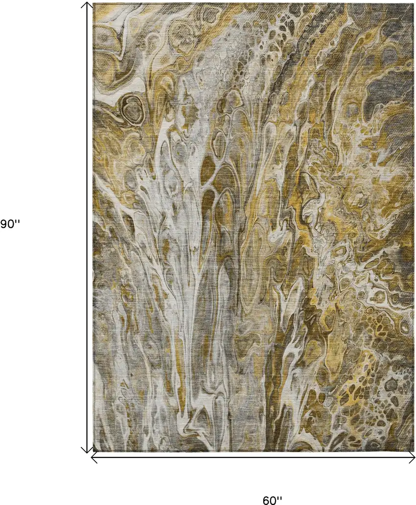 Brown Taupe And Gold Abstract Washable Indoor Outdoor Area Rug Photo 3