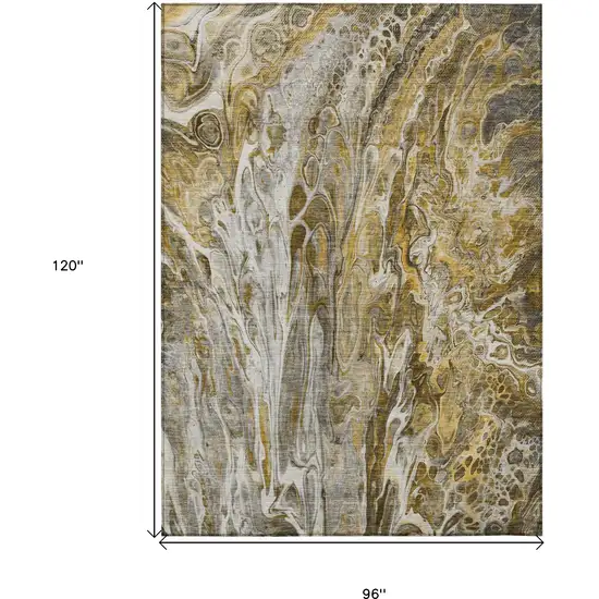 Brown Taupe And Gold Abstract Washable Indoor Outdoor Area Rug Photo 3