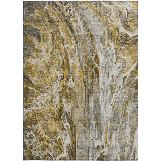 Brown Taupe And Gold Abstract Washable Indoor Outdoor Area Rug Photo 7