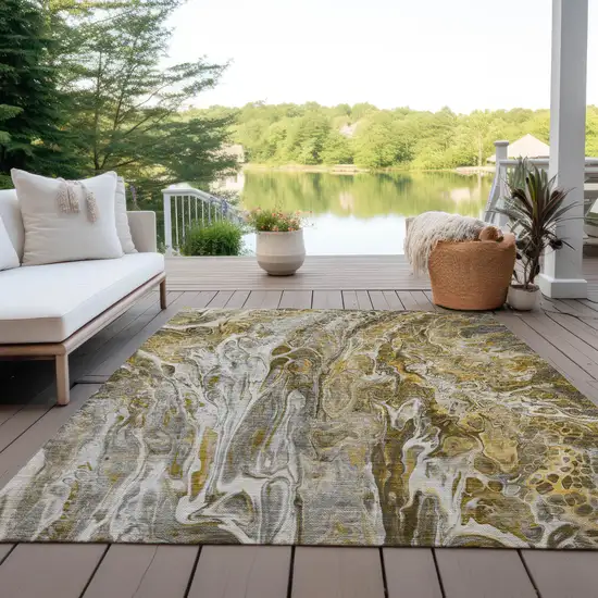 Brown Taupe And Gold Abstract Washable Indoor Outdoor Area Rug Photo 8