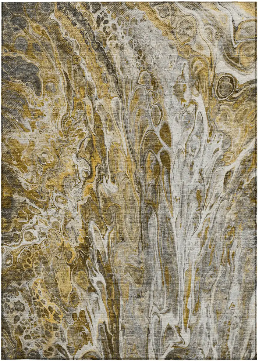 Brown Taupe And Gold Abstract Washable Indoor Outdoor Area Rug Photo 7