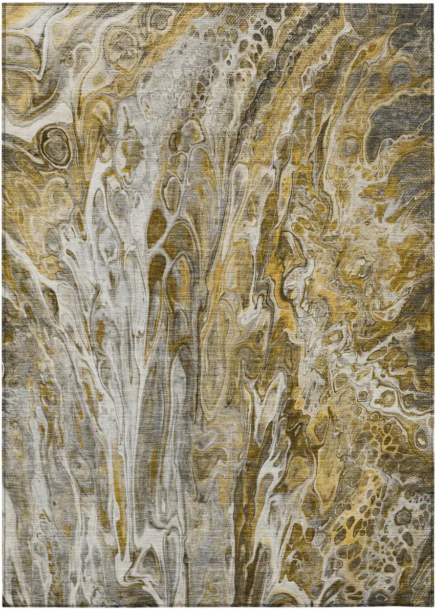 Brown Taupe And Gold Abstract Washable Indoor Outdoor Area Rug Photo 2