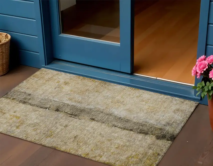 Brown Taupe And Gold Abstract Washable Indoor Outdoor Area Rug Photo 1