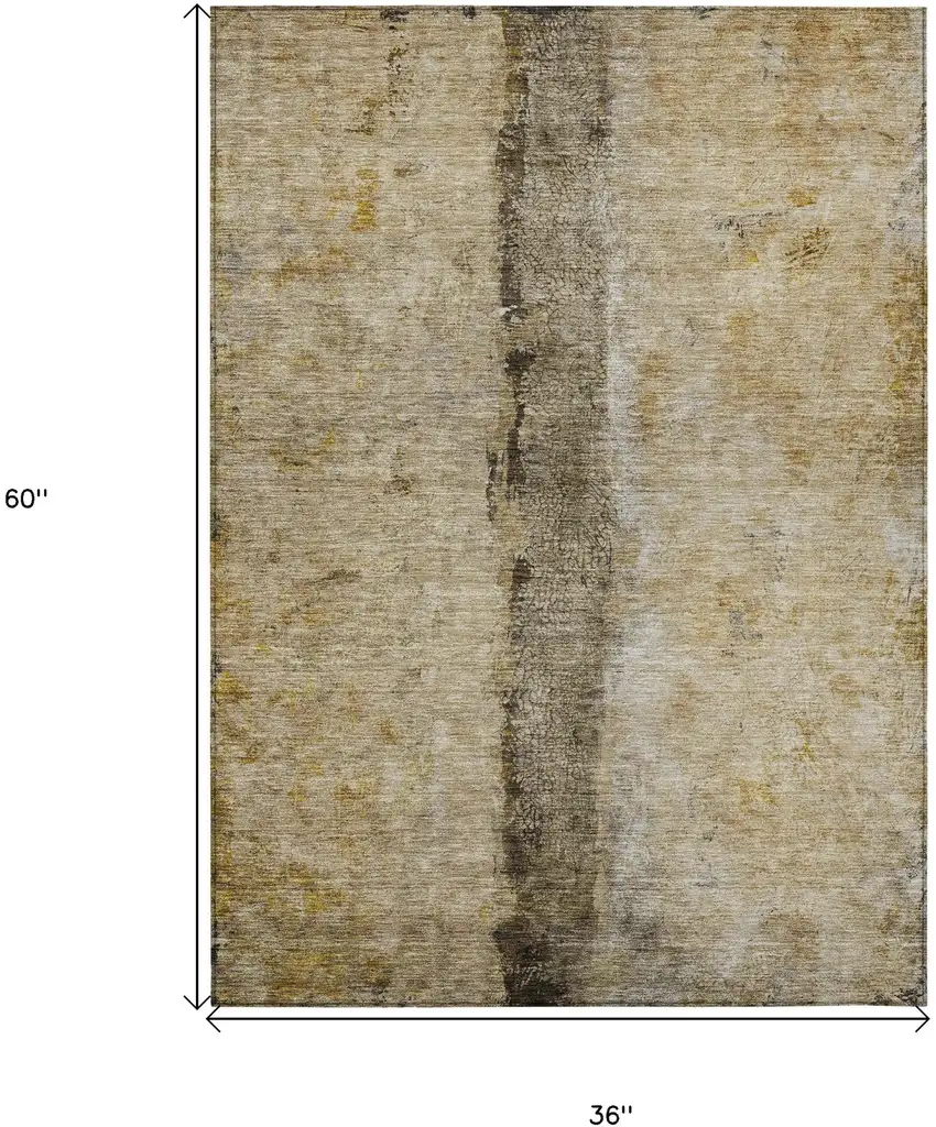 Brown Taupe And Gold Abstract Washable Indoor Outdoor Area Rug Photo 3