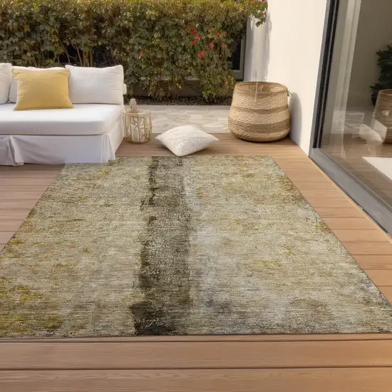 Brown Taupe And Gold Abstract Washable Indoor Outdoor Area Rug Photo 9