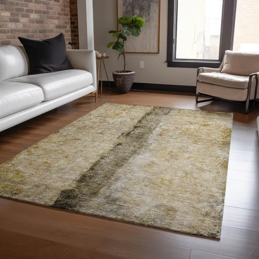 Brown Taupe And Gold Abstract Washable Indoor Outdoor Area Rug Photo 7