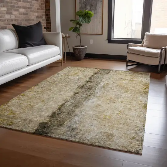 Brown Taupe And Gold Abstract Washable Indoor Outdoor Area Rug Photo 7