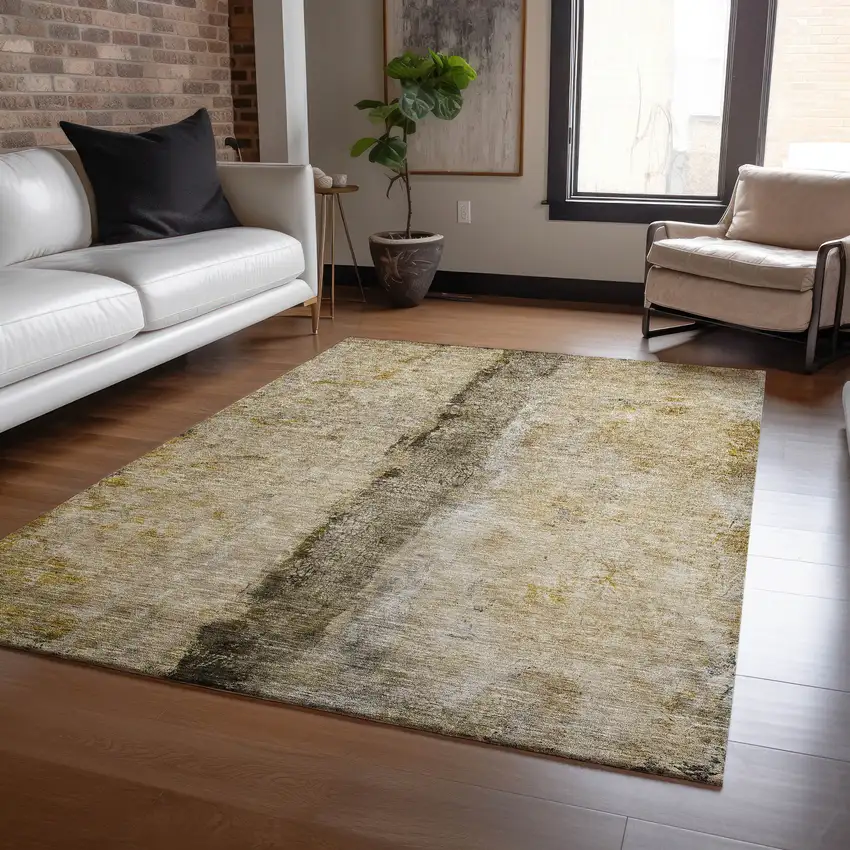 Brown Taupe And Gold Abstract Washable Indoor Outdoor Area Rug Photo 7