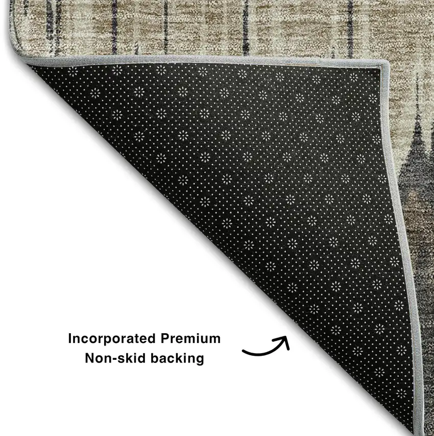 Brown Taupe And Gold Striped Washable Area Rug With UV Protection Photo 6