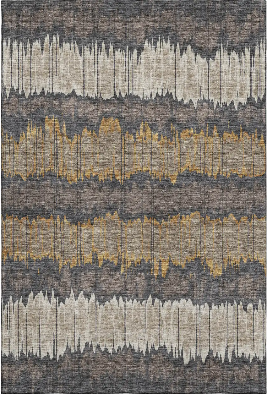 Brown Taupe And Gold Striped Washable Area Rug With UV Protection Photo 5