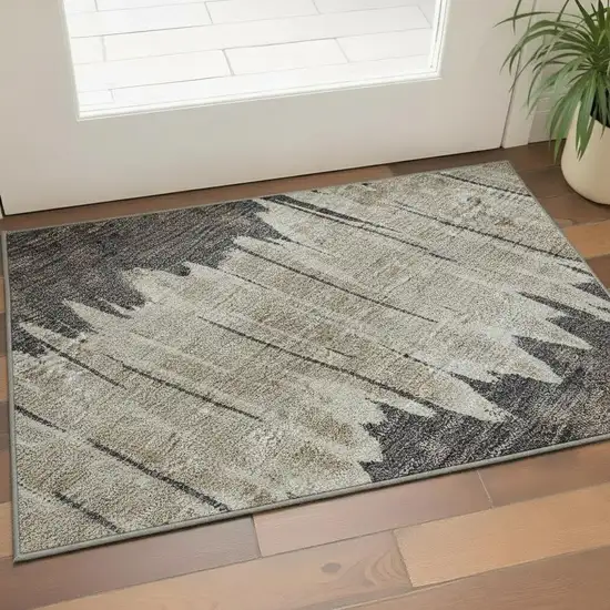 Brown Taupe And Gold Striped Washable Area Rug With UV Protection Photo 2