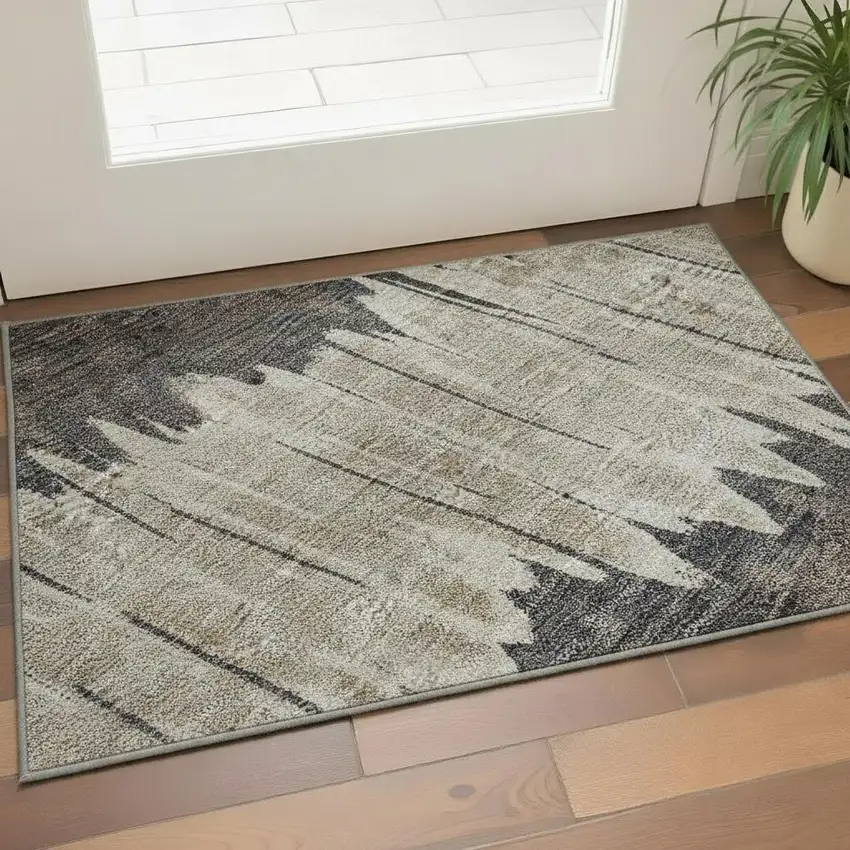 Brown Taupe And Gold Striped Washable Area Rug With UV Protection Photo 2