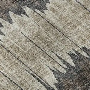 Photo of Brown Taupe And Gold Striped Washable Area Rug With UV Protection