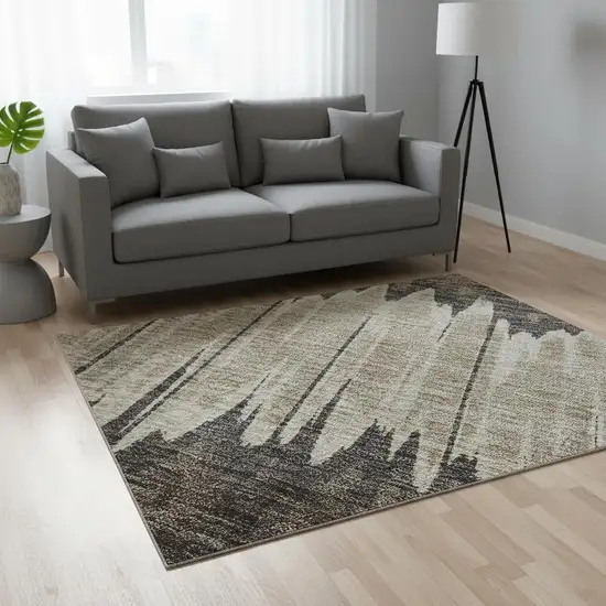 Brown Taupe And Gold Striped Washable Area Rug With UV Protection Photo 2