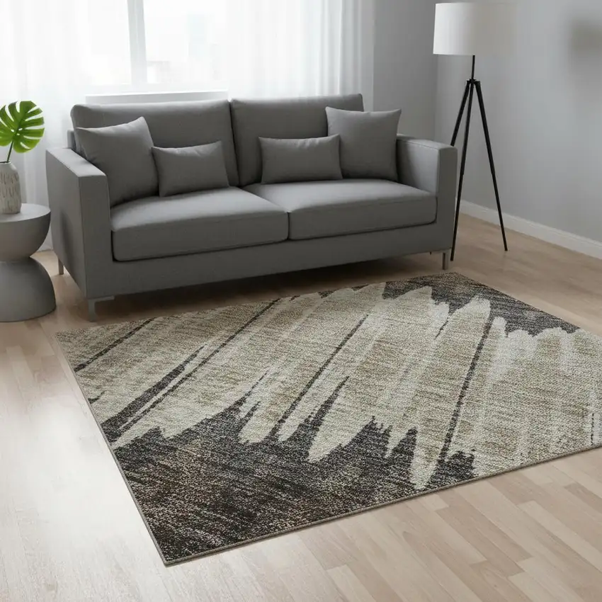 Brown Taupe And Gold Striped Washable Area Rug With UV Protection Photo 2