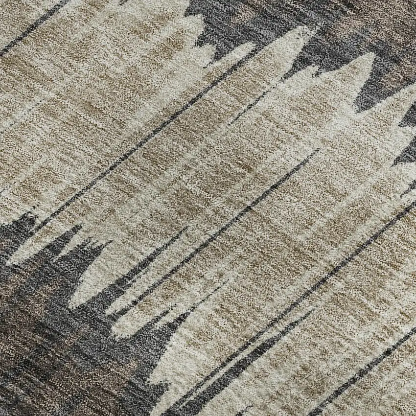 Brown Taupe And Gold Striped Washable Area Rug With UV Protection Photo 3