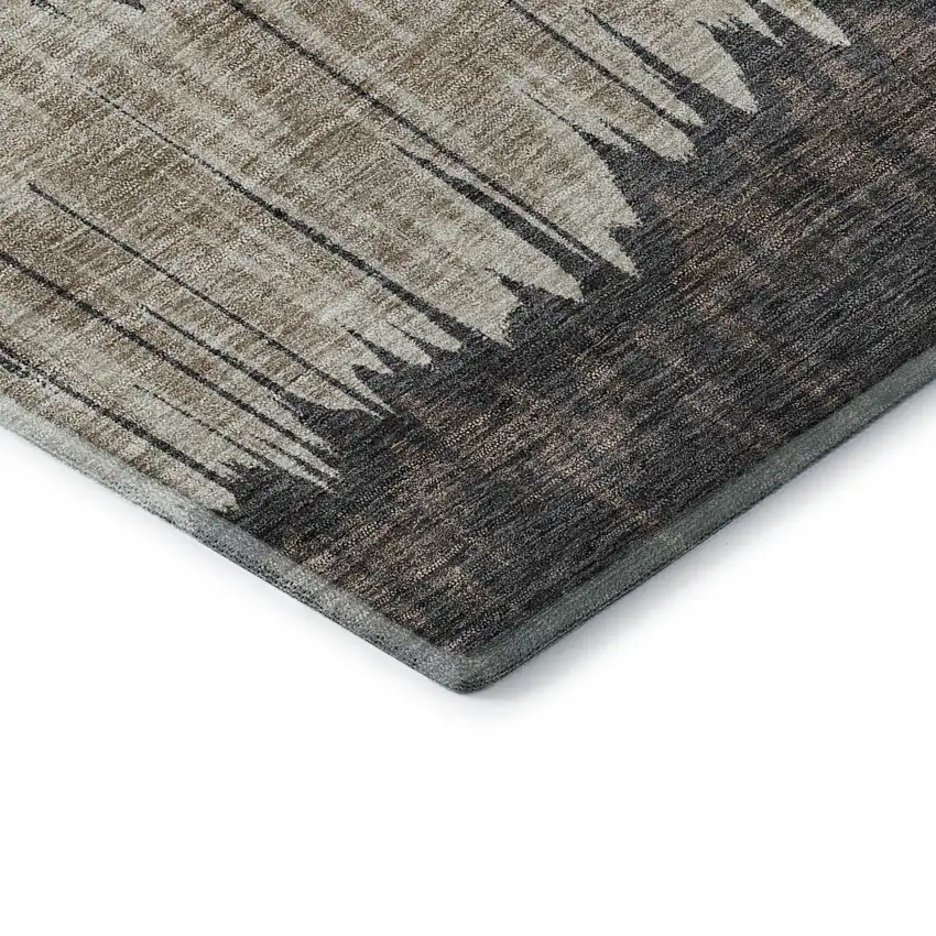 Brown Taupe And Gold Striped Washable Area Rug With UV Protection Photo 8