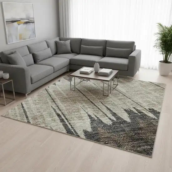 Brown Taupe And Gold Striped Washable Area Rug With UV Protection Photo 2