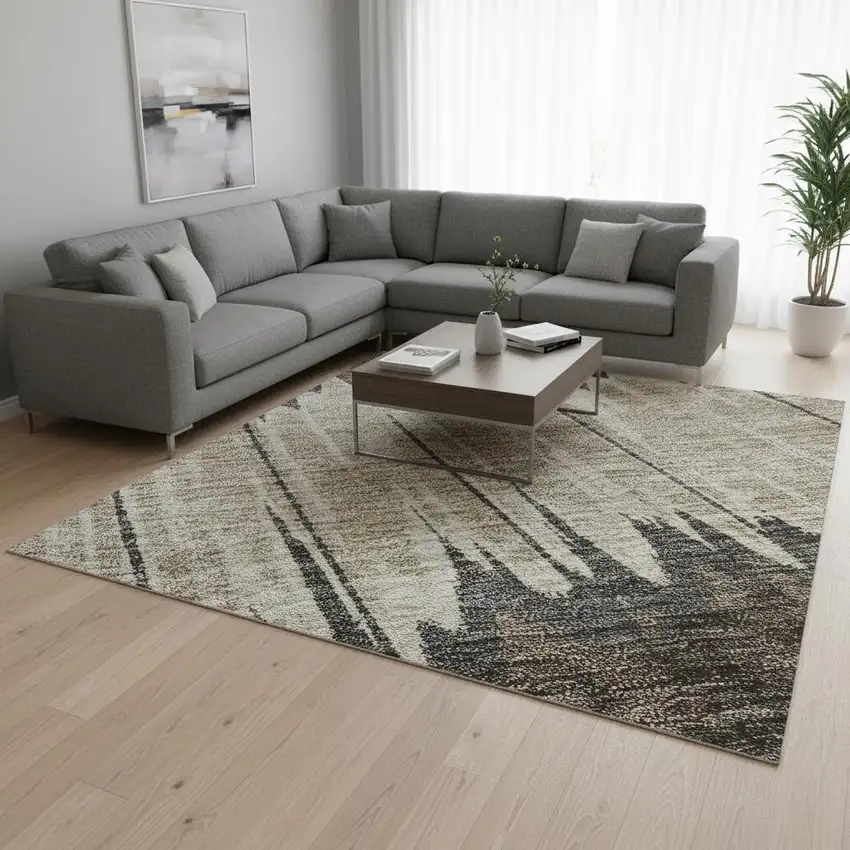 Brown Taupe And Gold Striped Washable Area Rug With UV Protection Photo 2