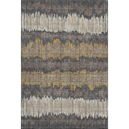 Brown Taupe And Gold Striped Washable Area Rug With UV Protection Photo 5