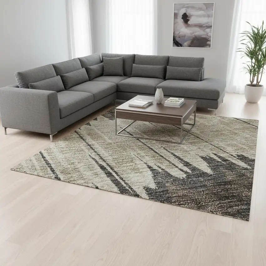 Brown Taupe And Gold Striped Washable Area Rug With UV Protection Photo 2