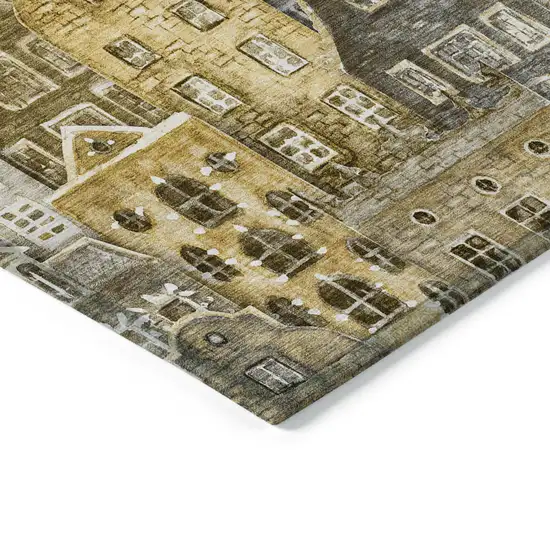 Brown Taupe And Gold Village Houses Washable Indoor Outdoor Area Rug Photo 4