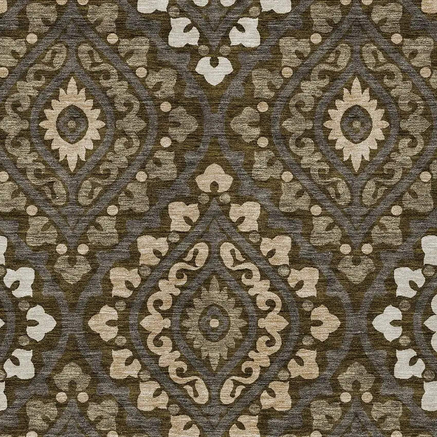 Brown Taupe And Gray Floral Washable Indoor Outdoor Area Rug Photo 6