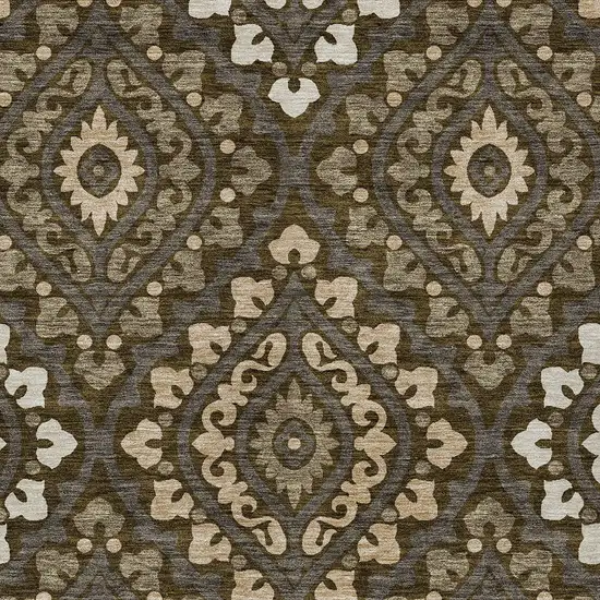 Brown Taupe And Gray Floral Washable Indoor Outdoor Area Rug Photo 6