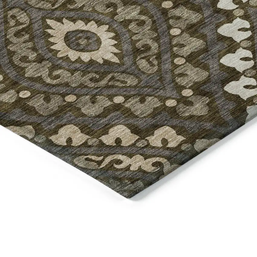 Brown Taupe And Gray Floral Washable Indoor Outdoor Area Rug Photo 5