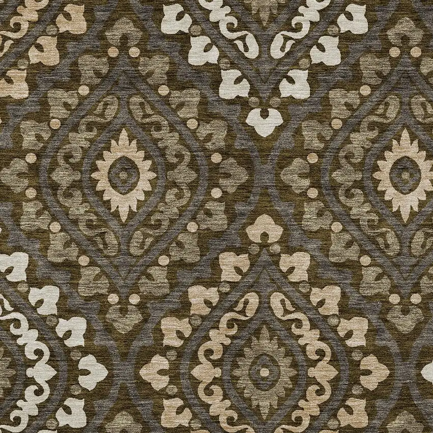 Brown Taupe And Gray Floral Washable Indoor Outdoor Area Rug Photo 5