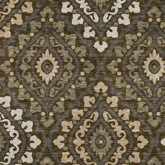 Brown Taupe And Gray Floral Washable Indoor Outdoor Area Rug Photo 5