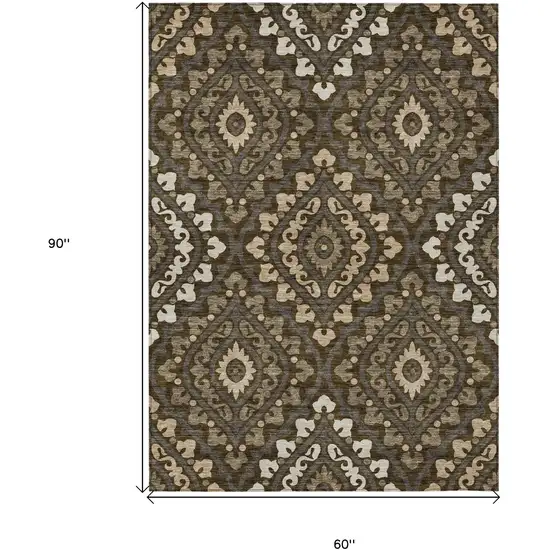 Brown Taupe And Gray Floral Washable Indoor Outdoor Area Rug Photo 3