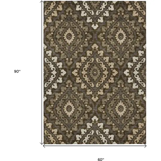 Brown Taupe And Gray Floral Washable Indoor Outdoor Area Rug Photo 3