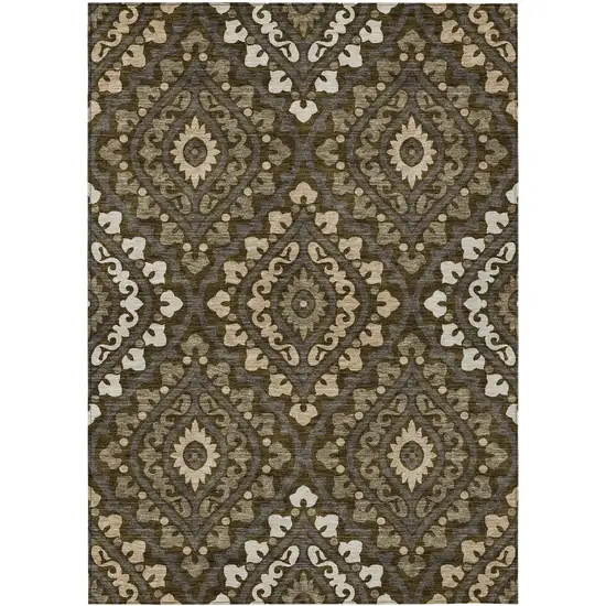 Brown Taupe And Gray Floral Washable Indoor Outdoor Area Rug Photo 1