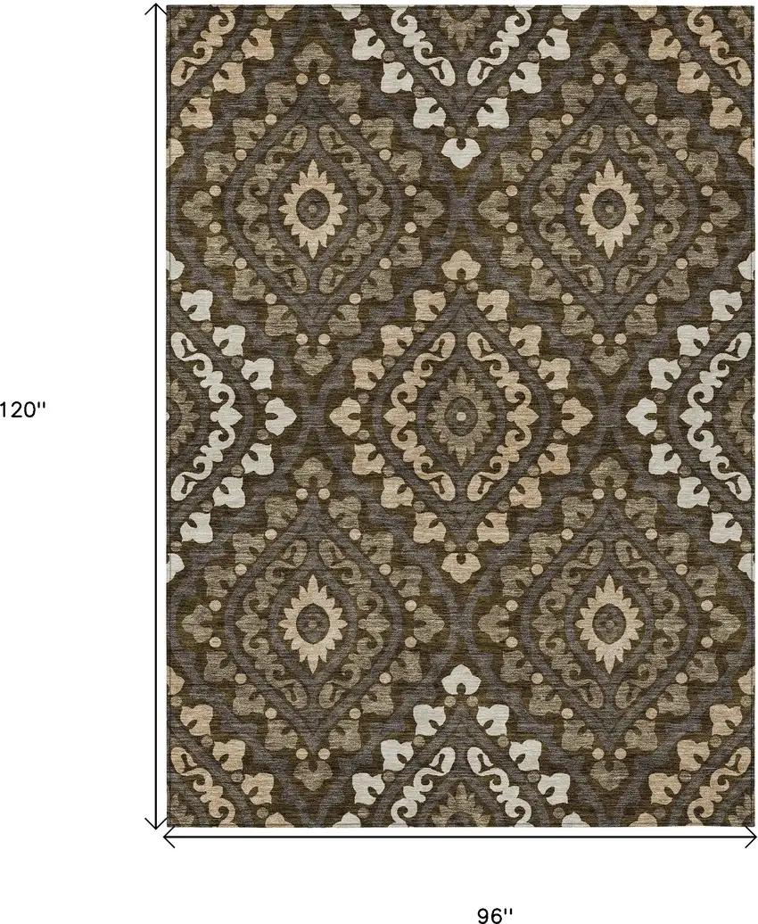 Brown Taupe And Gray Floral Washable Indoor Outdoor Area Rug Photo 3