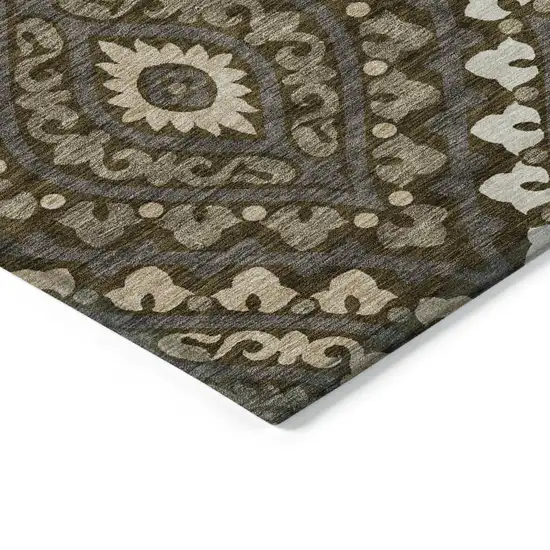 Brown Taupe And Gray Floral Washable Indoor Outdoor Area Rug Photo 2