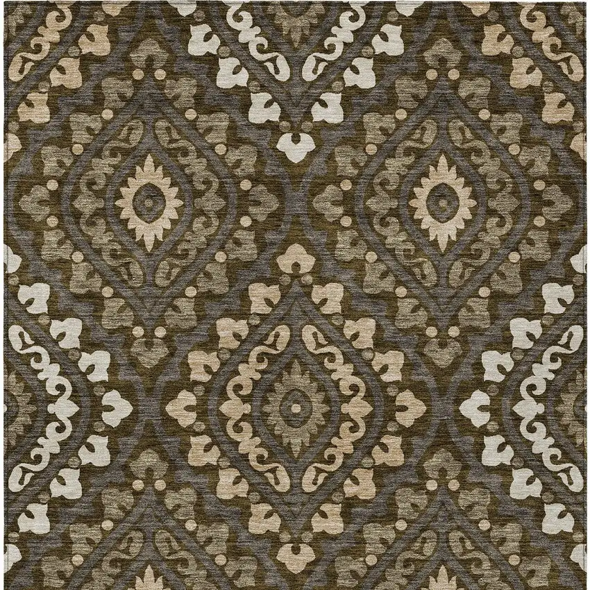 Brown Taupe And Gray Floral Washable Indoor Outdoor Area Rug Photo 6