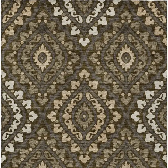 Brown Taupe And Gray Floral Washable Indoor Outdoor Area Rug Photo 6