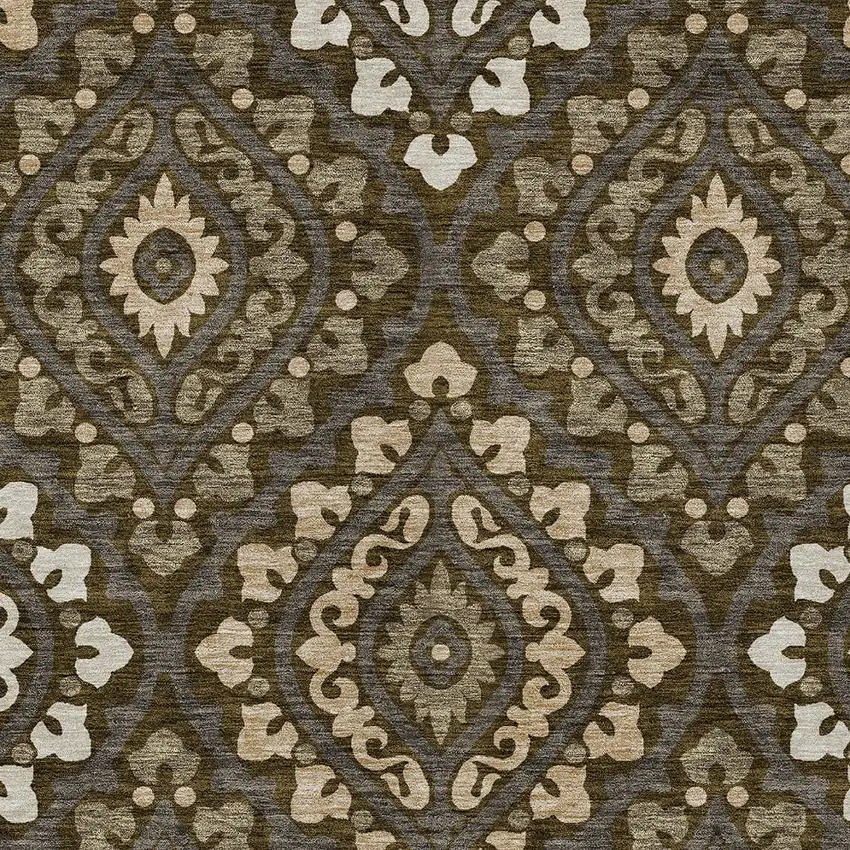 Brown Taupe And Gray Floral Washable Indoor Outdoor Area Rug Photo 5