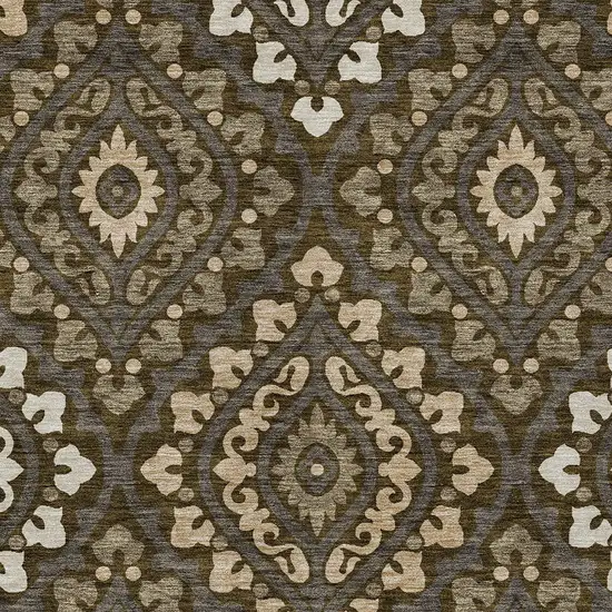 Brown Taupe And Gray Floral Washable Indoor Outdoor Area Rug Photo 5
