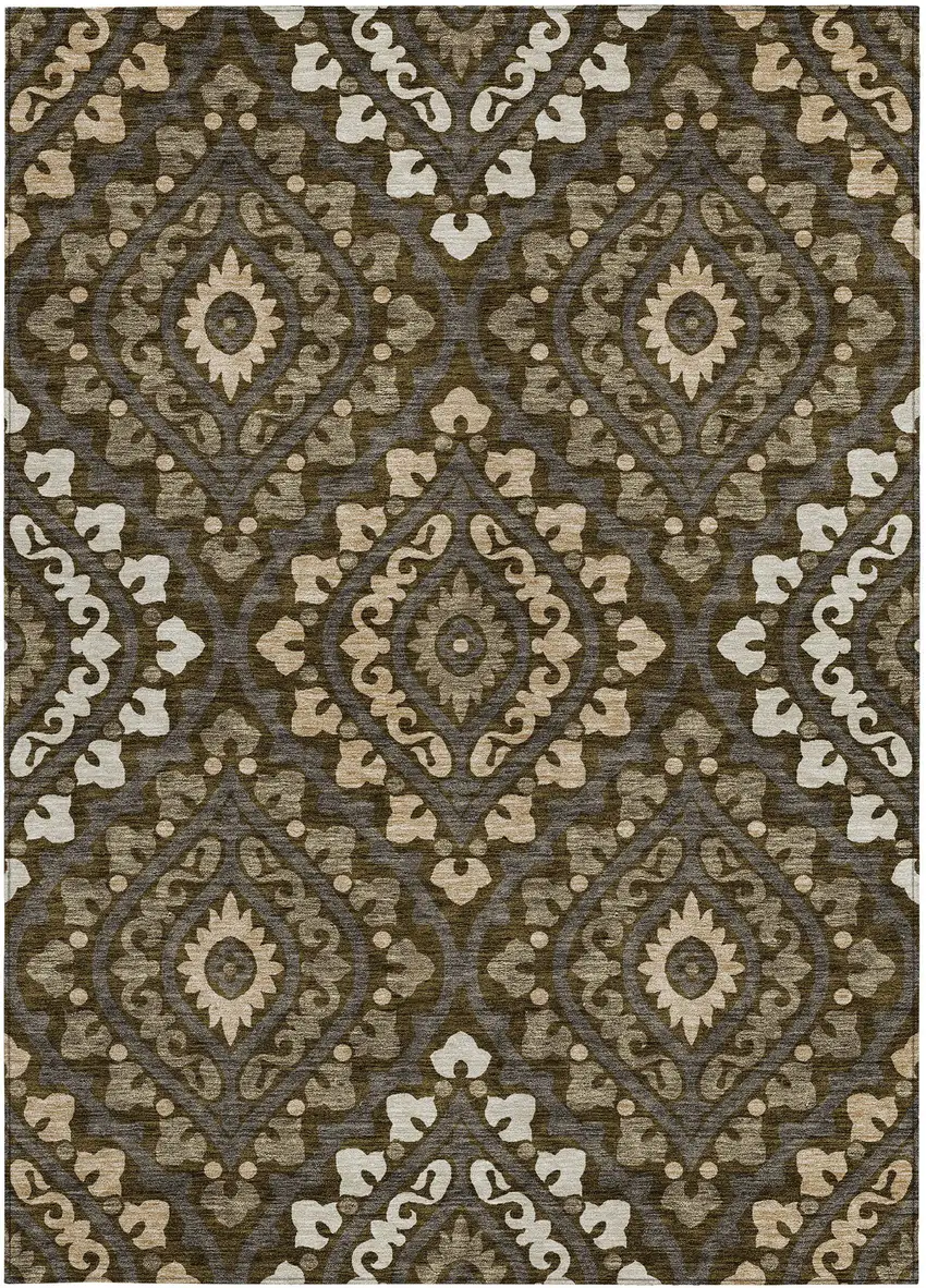 Brown Taupe And Gray Floral Washable Indoor Outdoor Area Rug Photo 6