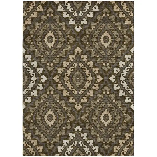 Brown Taupe And Gray Floral Washable Indoor Outdoor Area Rug Photo 6